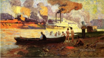  barco - Barco de vapor en el Ohio Thomas Pollock Anshutz